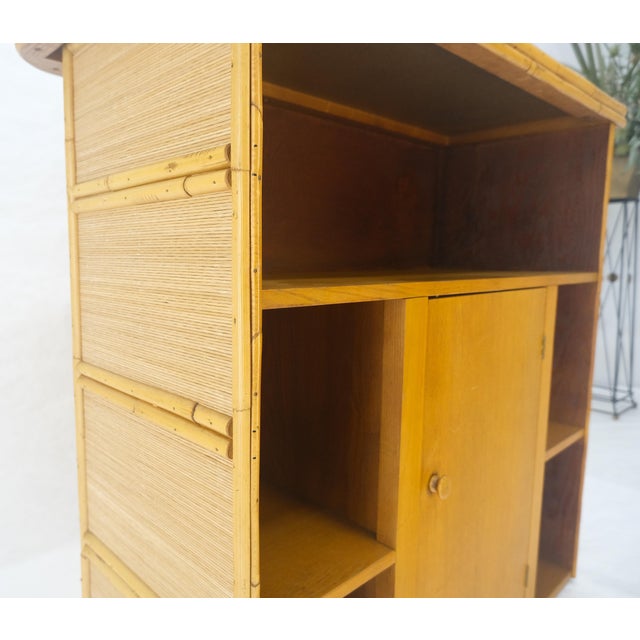 Brown Vintage Mid Century Modern Bamboo Rattan Bar & Pair of Matching Bar Stools MINT For Sale - Image 8 of 15