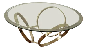 Postmodern Round Glass Top Three Ring Base Coffee Table