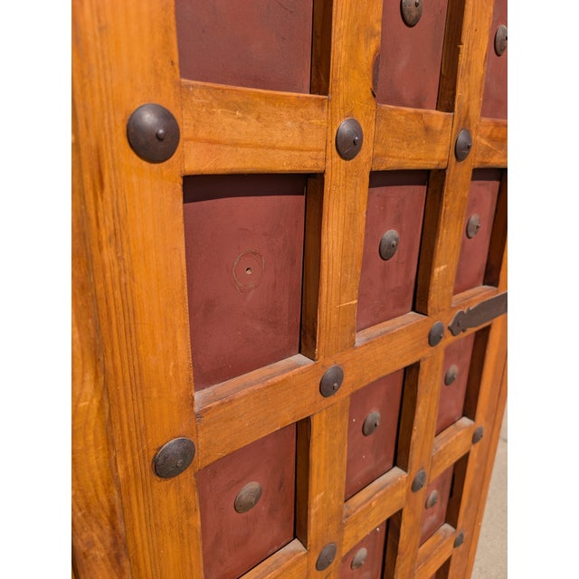 Vintage Mexican Solid Wood Armoire With Handcrafted Iron Hardware For Sale - Image 10 of 17