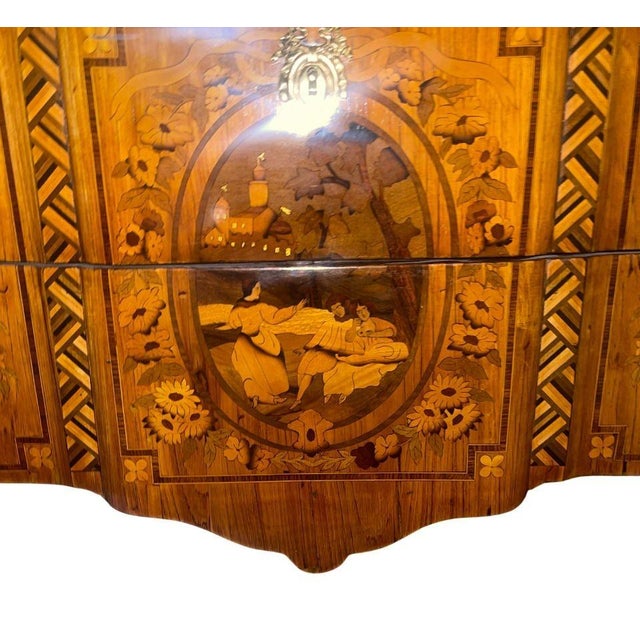 Brown 19th Century French Louis XV Style Inlaid Commode With Bronze & Marble Top. For Sale - Image 8 of 9
