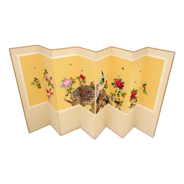 Oriental Decorative 8 Panel Silk Embroidery Peacock Scene Room Divider Screen For Sale