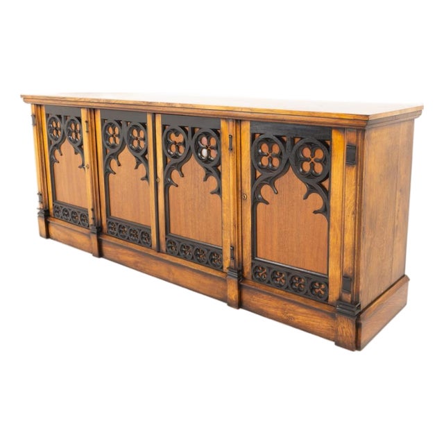 English Gothic Sideboard in Oak, 1850s For Sale