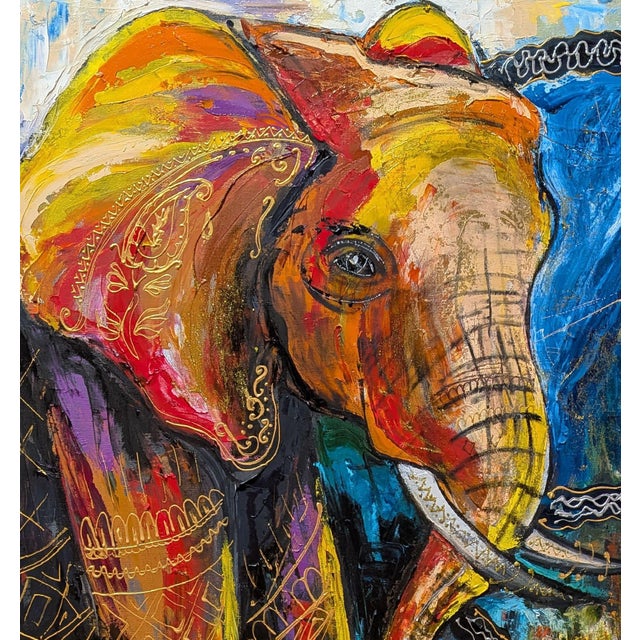 Abstract Tetyana Andriyovych Elephant Original Oil Painting Art - Animal Decor Decorative Motifs For Sale - Image 3 of 9
