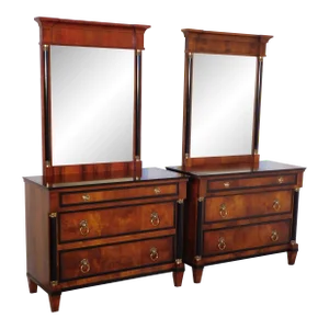 Pair Century Furn Biedermeier Empire Neoclassical Bedside Chests W Mirrors