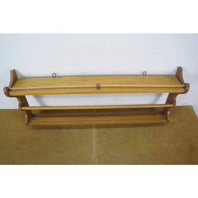 Oak Serpentine 2 Tier Farmhouse Wall Hanging Plate Rack Tea Cup Display Shelf 35" For Sale - Image 10 of 18
