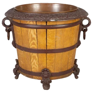 Wood and Cast Iron Jardinière or Log Container