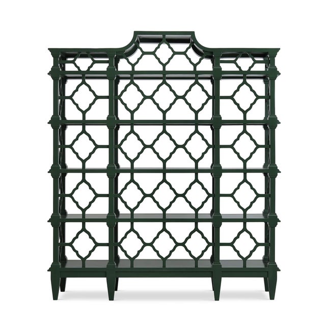 Mid-Century Modern Chippendale Pagoda Style Trellis Bookshelf – Emerald Green Etagere For Sale - Image 3 of 9