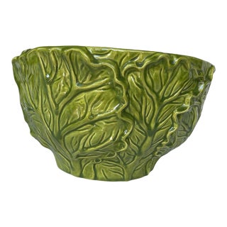 Vintage Handmade Majorca Cabbage Leaf Ceramic Serving Decor Bowl For Sale