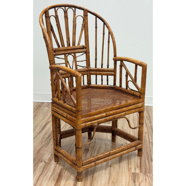 Vintage Brighton Pavilion Style Burnt Bamboo Chair For Sale - Image 4 of 13