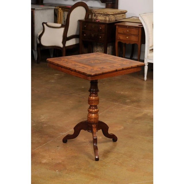 Italian 19th Century Center Table with Marquetry Décor and Turned Pedestal For Sale - Image 10 of 12