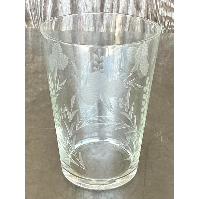 Mid 20th Century Vintage Regency Etched Glass Vase For Sale - Image 5 of 7