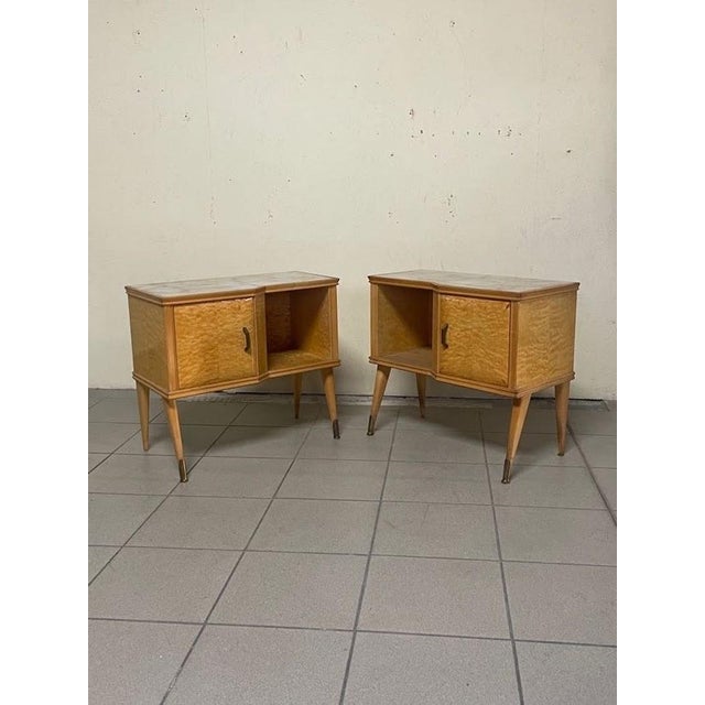 White Italian Bedside Tables in Birch Burl and Glass, 1950s, Set of 2 For Sale - Image 8 of 18