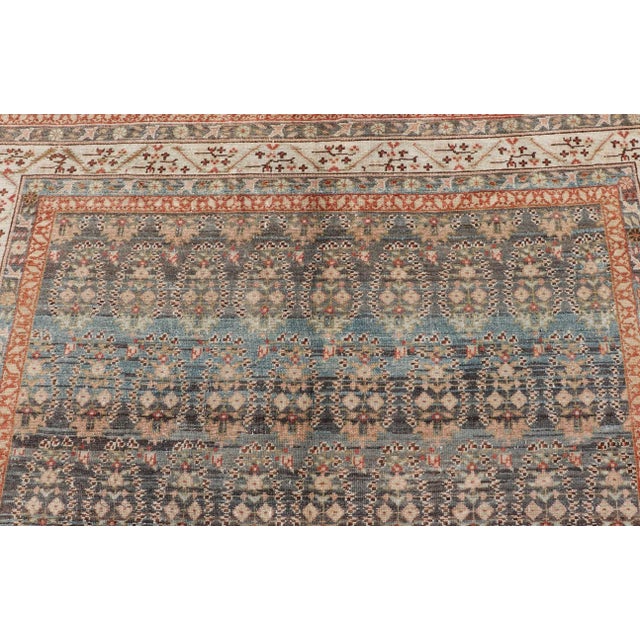 Blue Antique Persian Malayer Gallery Rug With Paisley Design in Light Blue Background 6'1 X 14'6 For Sale - Image 8 of 13