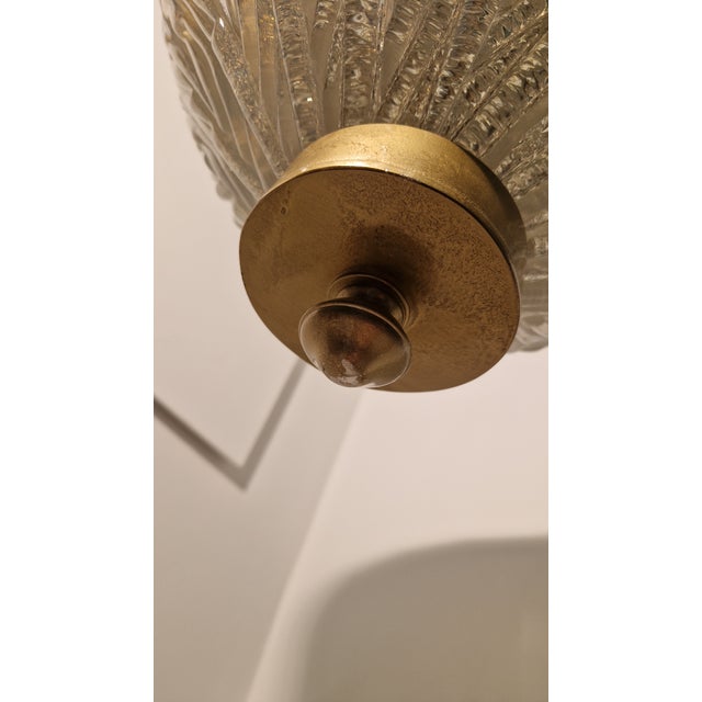 Goldenrod Vintage Pendant Light in Brass with Iridescent Dew Glass from Barovier & Toso, 1940s For Sale - Image 8 of 15