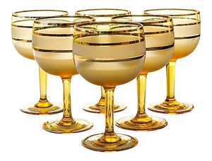 Midcentury Gold-Banded Glasses- Set of 6