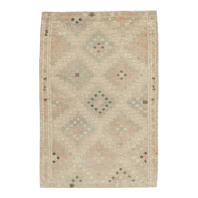 1940s Vintage Beige Turkish Jajim Area Rug 2'10 X 4'2 For Sale