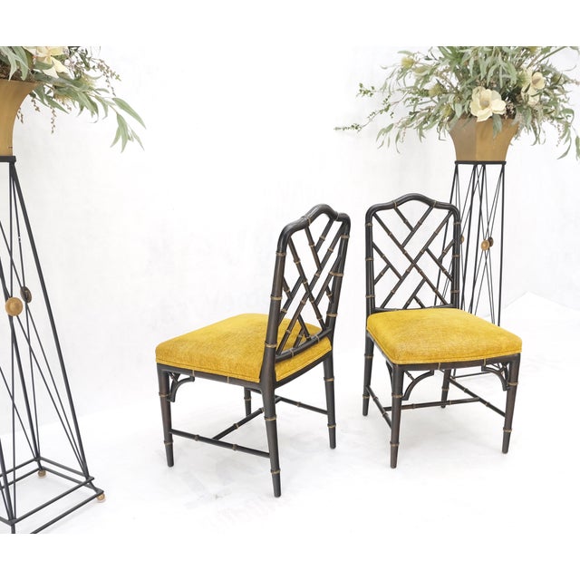 Pair Mid-Century Modern Decorative Ebonized Walnut Faux Bamboo Side Chairs Mint For Sale - Image 10 of 15