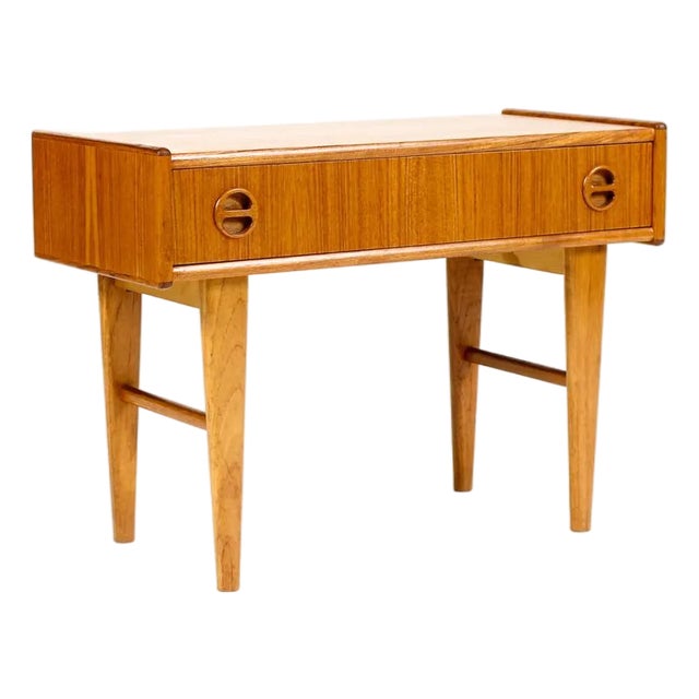 1960s Danish Modern Mid Century Teak Low Entry Table Console — Single Drawer For Sale