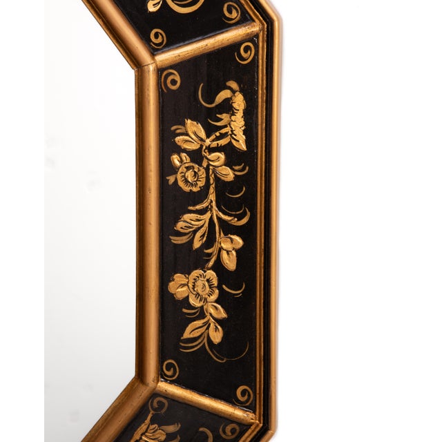 Wood Octagonal Italian Gilt Relief Painted Wood Mirror LaBarge Attributed For Sale - Image 7 of 14