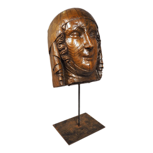 Circa 1700 Iron Mounted Carved French Oak Bust of a Woman