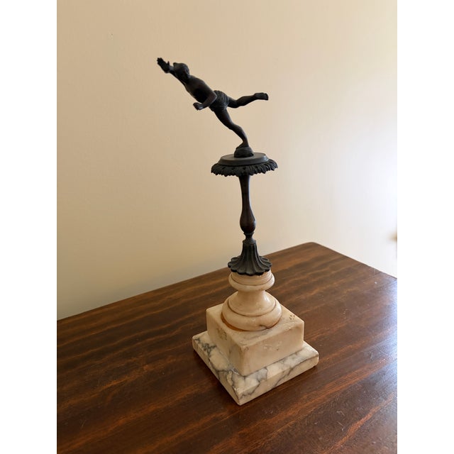 English Grand Tour Style Bronze Figural Sculpture on Marble Pedestal, Neoclassical Dancer For Sale - Image 3 of 11