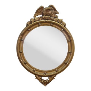 Antique Federal Giltwood Convex Bullseye Rondel Eagle Wall Mirror 31" For Sale