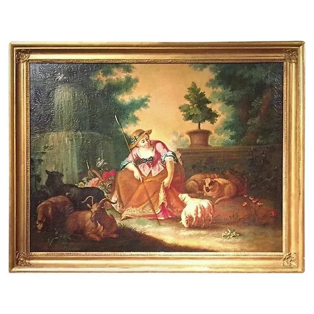 After Boucher Large Rococo Styled Pastoral Scene Possibly of a Series For Sale - Image 12 of 12