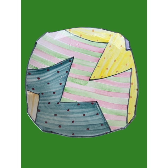 Vintage ceramic studio platter from Ertworks Studio, Illinois, 1980’s. Whimsical pastel color patterns decorate this large...
