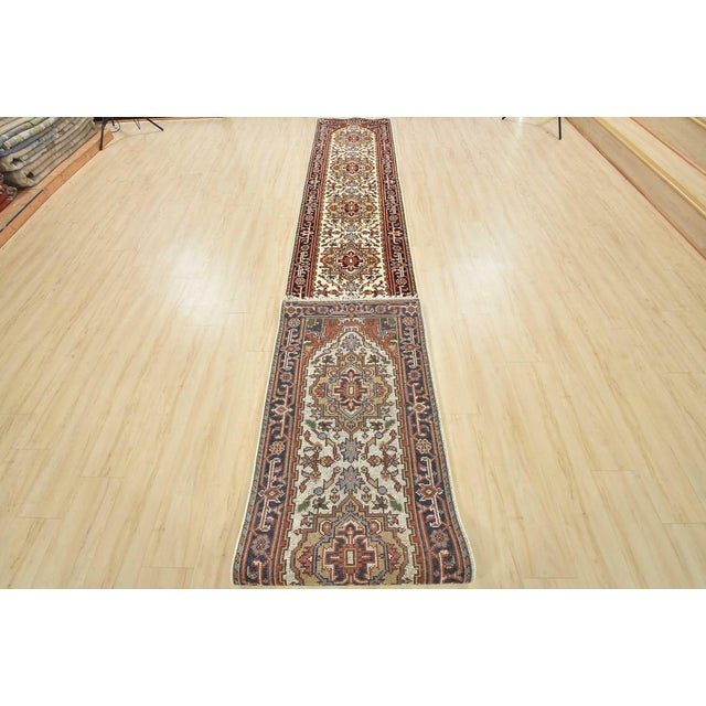Heriz Runner 2’7” X 18’1” Ivory Wool Tribal Hand-Knotted Oriental Rug For Sale - Image 12 of 13