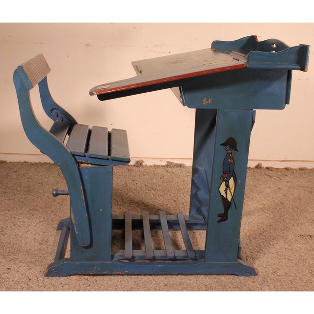 Blue & Brown Polychrome School Desk For Sale - Image 10 of 15