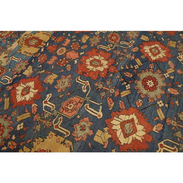 1880s Royal Blue Medallion Tribal Antique n.w. Persian Serapi Rug 12' X 14' 6" Wool Carpet For Sale - Image 12 of 18