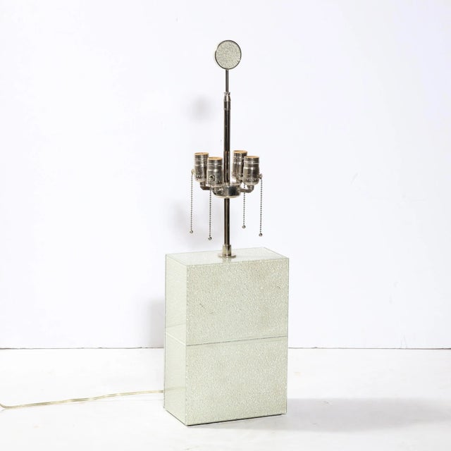 Modernist Rectilinear Glass Table Lamp in Frost Blue Craquelure by Robert Rida For Sale - Image 9 of 13