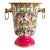 Hot Pink Tropical Themed Tole Cachepot/Champagne Bucket With Gold Accents and Handles For Sale