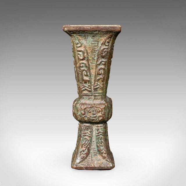 Victorian Antique Gu Ritual Vessel, Oriental, Bronze, Ceremonial, Posy Vase, Victorian For Sale - Image 3 of 10