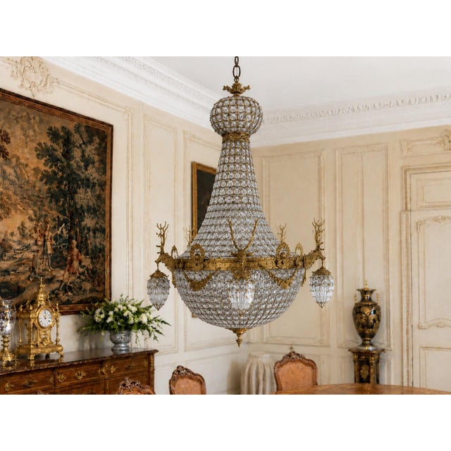 Late 20th Century French Louis XVI Gold Deer Chandeliers - Pair For Sale - Image 10 of 18