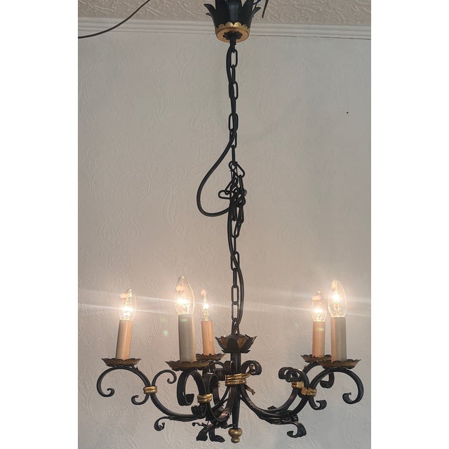 Wrought Iron 5-Light Chandelier, 1960s For Sale - Image 12 of 14