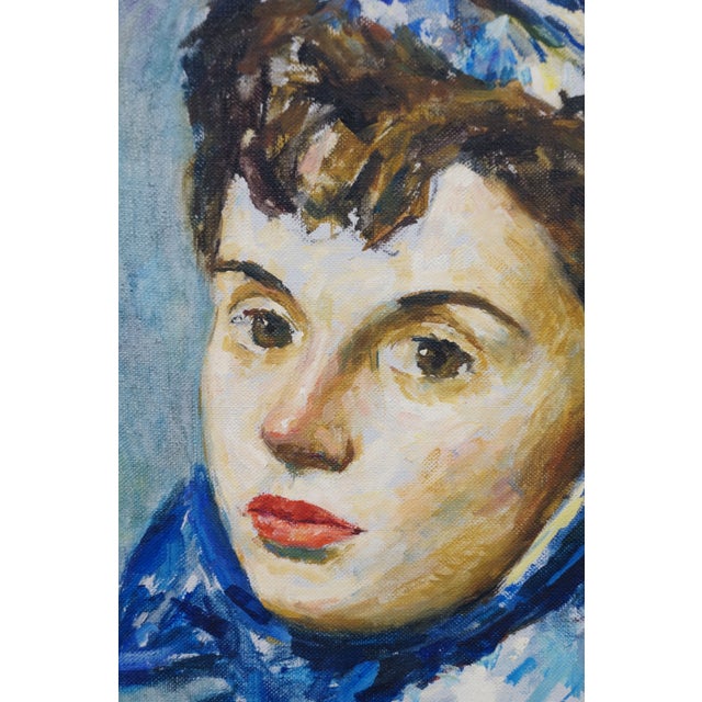 Late 20th Century Late 20th Century Thomas J Strickland Woman in Blue Bonnet Original Portrait Oil Painting 26", Framed For Sale - Image 5 of 12