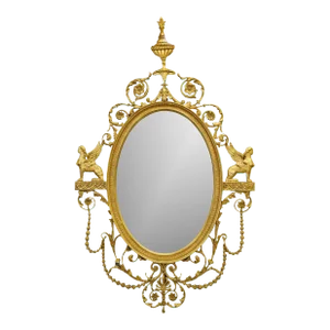 18th C Style Regency Giltwood Oval Wall Mirror W Egyptian Sphinx