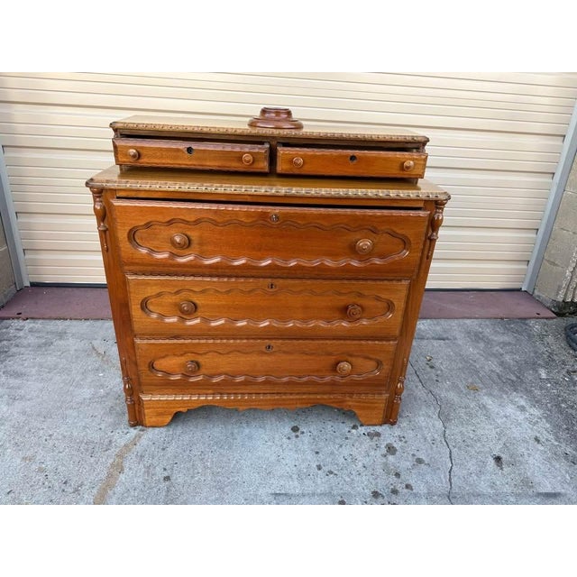 19th Century Antique Victorian Style Walnut Drawer Chest With Mirror For Sale In Washington DC - Image 6 of 10