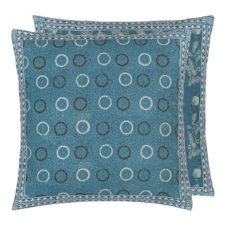 Pair of Indigo Circles 20" Square Pillows For Sale