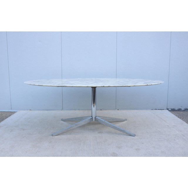 2000 - 2009 Mid-Century Florence Knoll Oval Dining Table Desk 78" Arabescato Marble, 2008 For Sale - Image 5 of 18