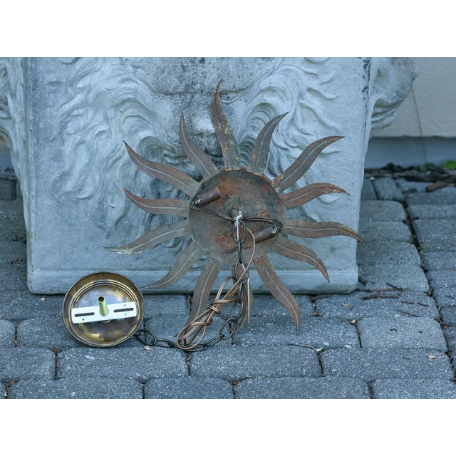 Mid 20th Century Spanish Midcentury Gilt Metal Sunburst Light Fixture with Wavy Rays For Sale - Image 12 of 12