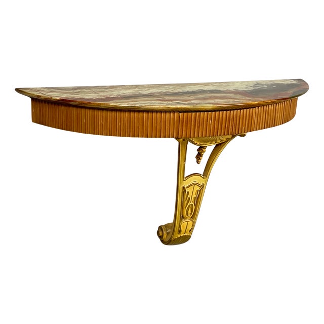 Venetian Style Wall Console in Onyx Marble and Decorated Wood, 1950s For Sale