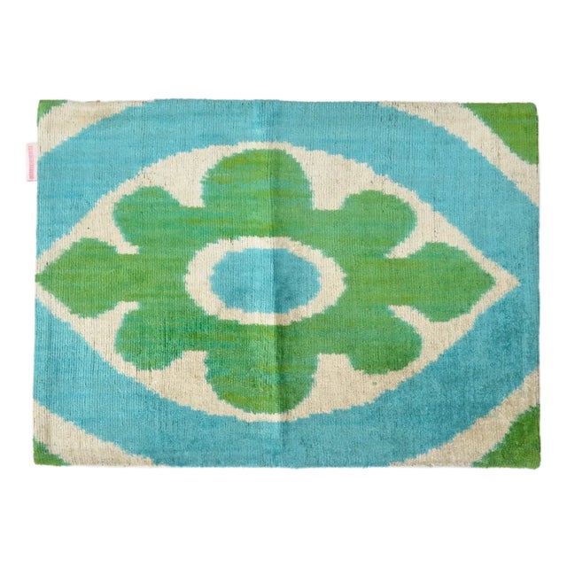 Green and Blue Silk Velvet Throw Pillow For Sale