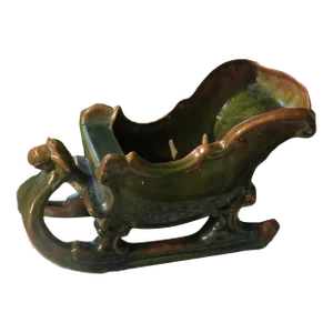 1960s Vintage Glazed Ceramic Christmas Sleigh Centerpiece