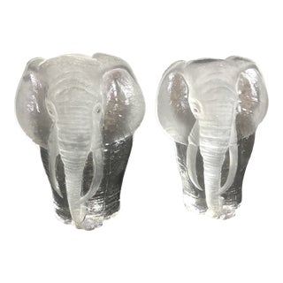 Mats Jonasson Signed Glass Elephant Sculpture Bookends - A Pair For Sale