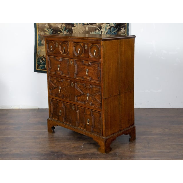 English George III Period 1800s Oak Two Part Geometric Front Five Drawer Chest For Sale - Image 12 of 12