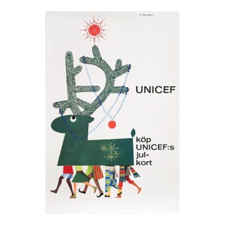 1963 Swedish Unicef Poster, “Buy UNICEF’s Christmas Card” (Reindeer) For Sale
