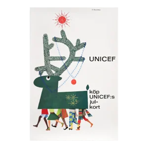 1963 Swedish Unicef Poster, “Buy UNICEF’s Christmas Card” (Reindeer)