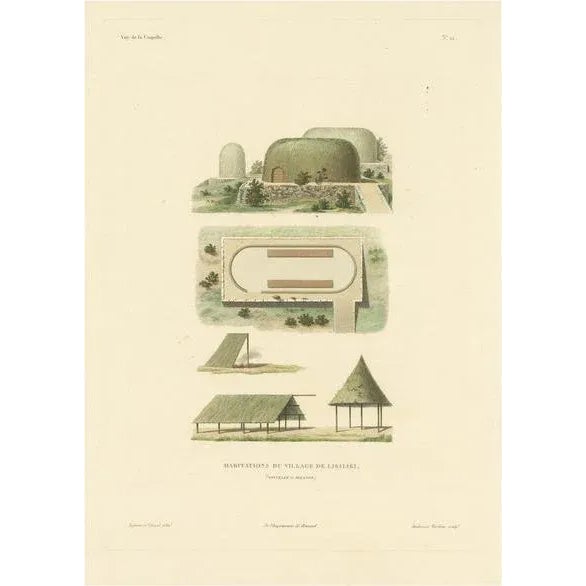 Duperrey, Illustration of Dwellings in Likiliki Village, New Ireland, Print For Sale - Image 6 of 6